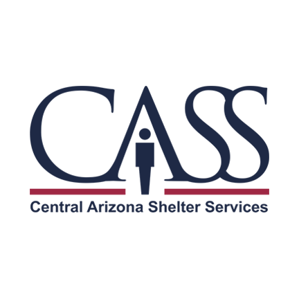 CASS (Central Arizona Shelter Services) logo in dark blue and dark red